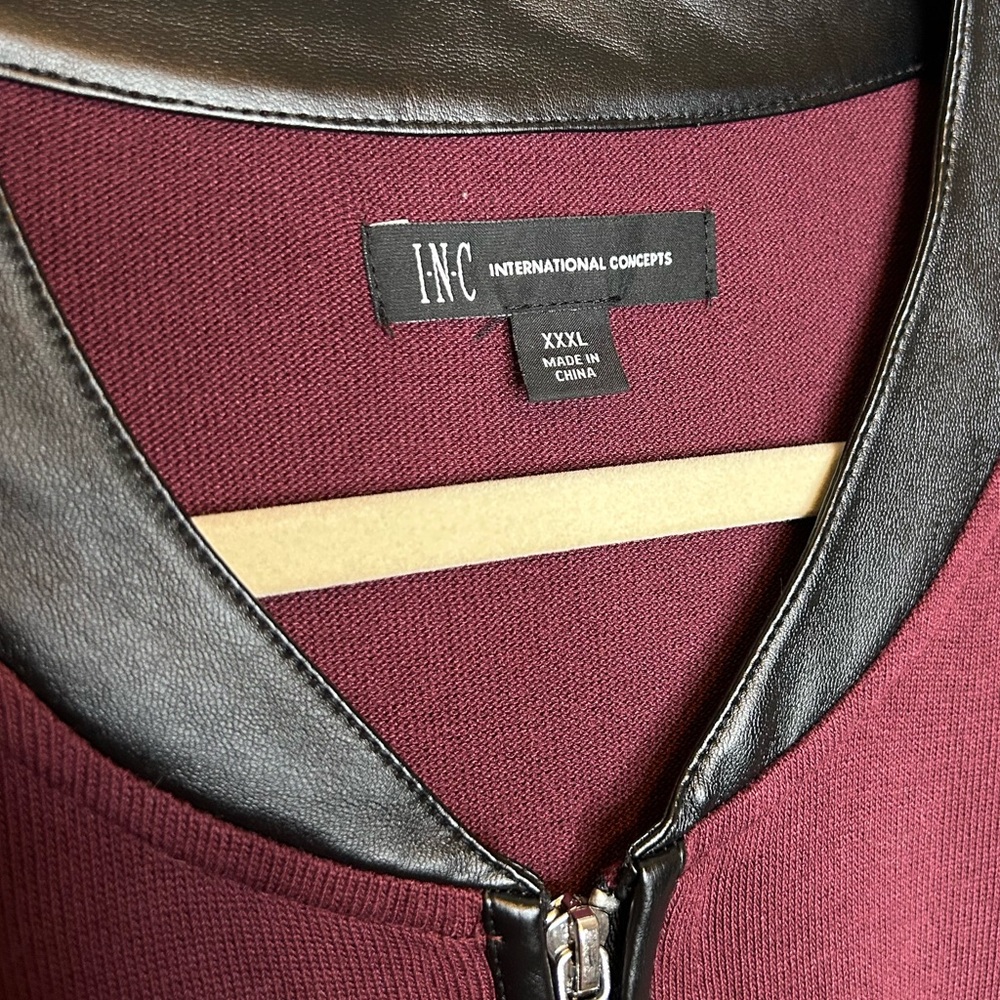 INC International Concepts Men's 3XL Cardigan Sweater Full Zip Faux Leather Trim - Picture 4 of 5